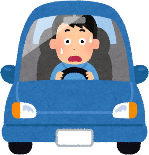 Illustration of a Driver in a Blue Car Looking Shocked